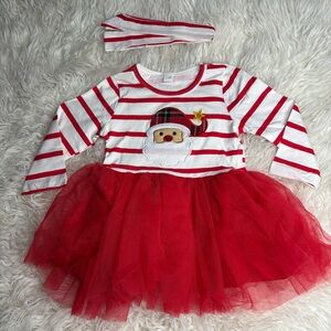 Festive Red and White Santa Christmas Holiday Dress with matching headband